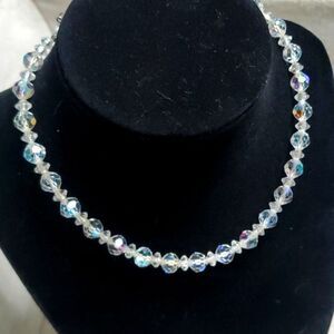 Vintage Austrian Crystal Art Deco AB Faceted Choker Necklace